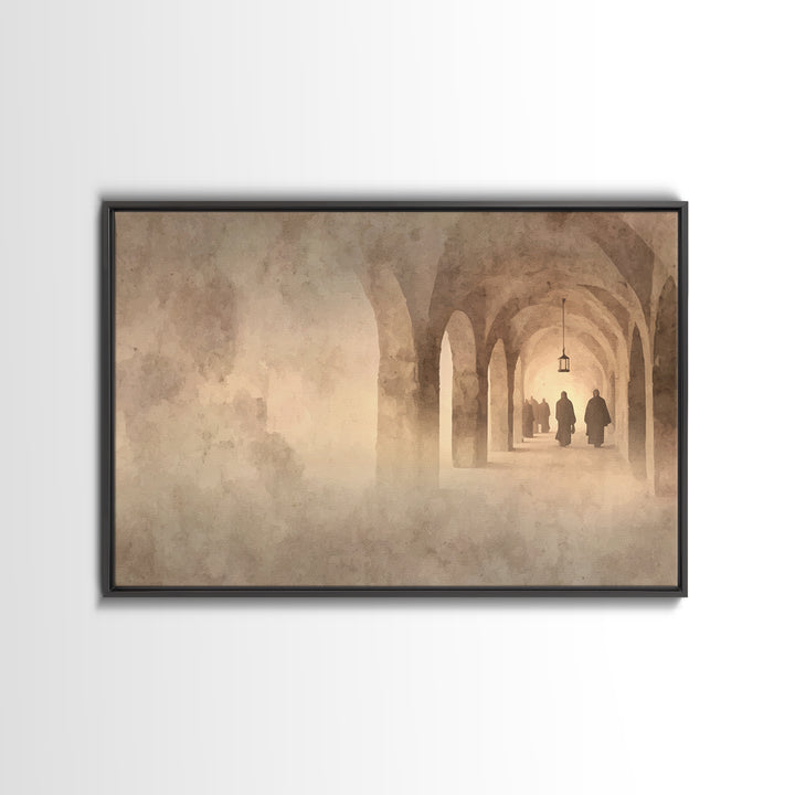 Monastery Path | Framed Canvas Print | Christmas Art | Christian Art Canvas | Christian Wall Art | Christian Painting | Christian Decor