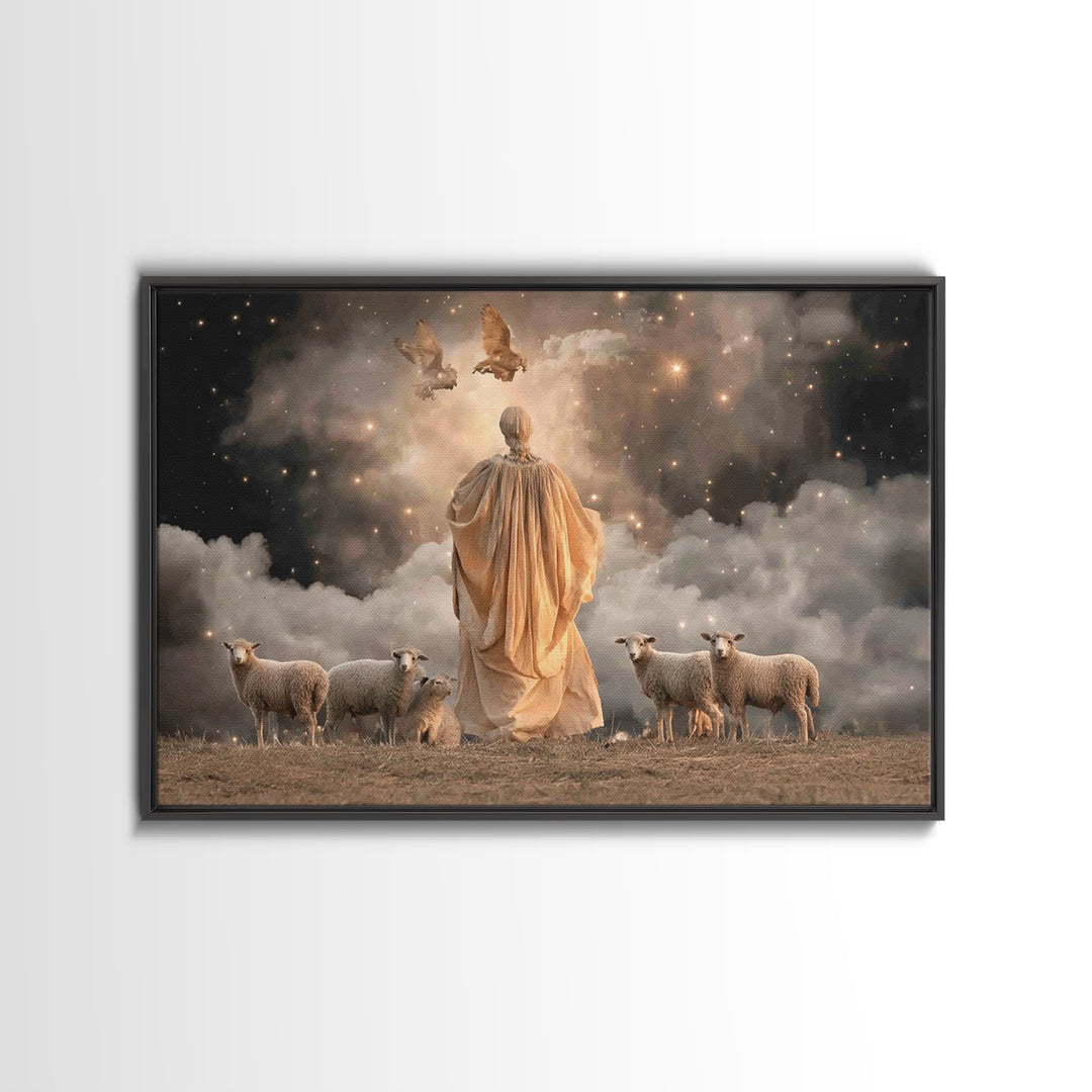 Shepherd’s Light – Framed Canvas Print – Christian Art Canvas – Christian Wall Art – Jesus Painting – Christmas Art – Christian Christmas D