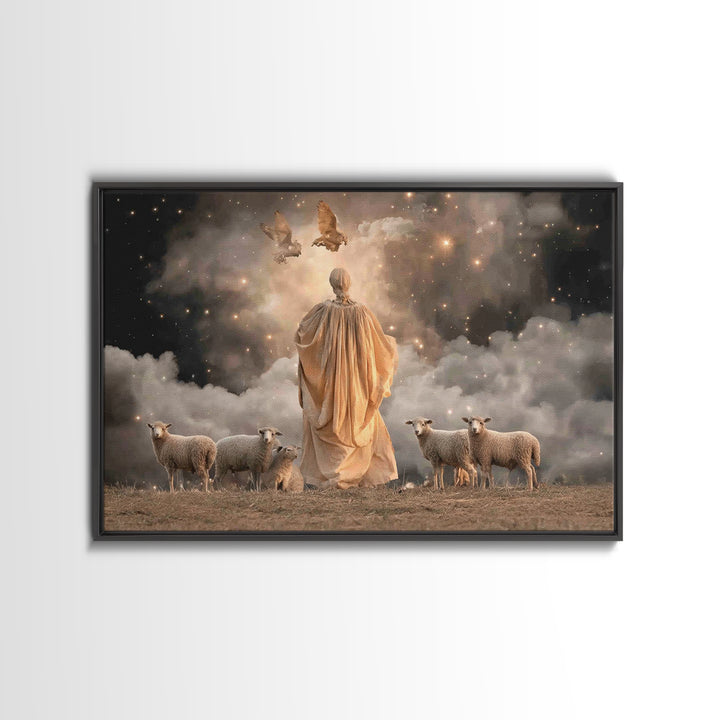 Shepherd’s Light – Framed Canvas Print – Christian Art Canvas – Christian Wall Art – Jesus Painting – Christmas Art – Christian Christmas D