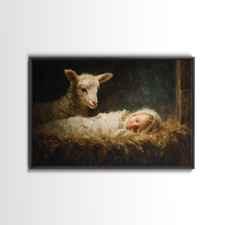 Pure Manger Calm | Framed Canvas Print | Christian Art Canvas | Christmas Wall Art | Christian Christmas Art | Jesus Painting | Christian G