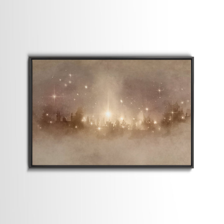 City Of Light – Framed Canvas Print – Christmas Art Prints – Christian Christmas Art – Christian Art Canvas – White Christmas Art – Christi
