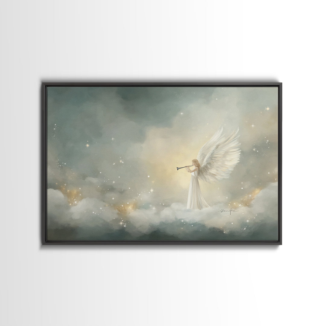 Heavenly Announcer – Framed Canvas Print – Christian Wall Art – Christian Art Canvas – Christmas Art – Christian Christmas Art – Christian
