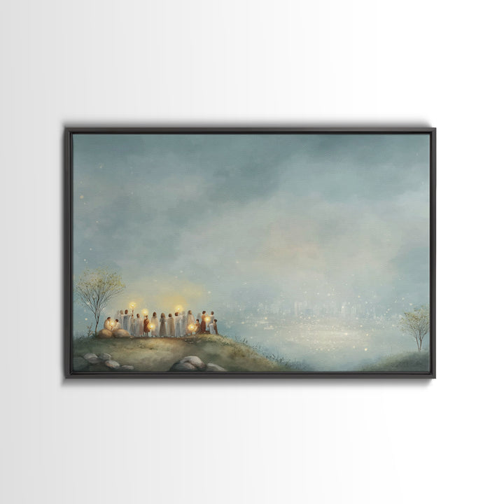 City of Light – Framed Canvas Print – Christian Art Canvas – Christian Wall Art – Christian Painting – Christian Christmas Art – Christmas
