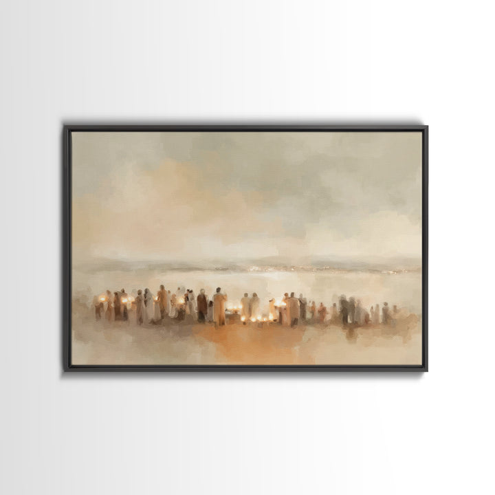 Silent Gathering – Framed Canvas Print – Christian Art Canvas – Christian Christmas Art – Christian Painting – Christian Wall Art – Christm