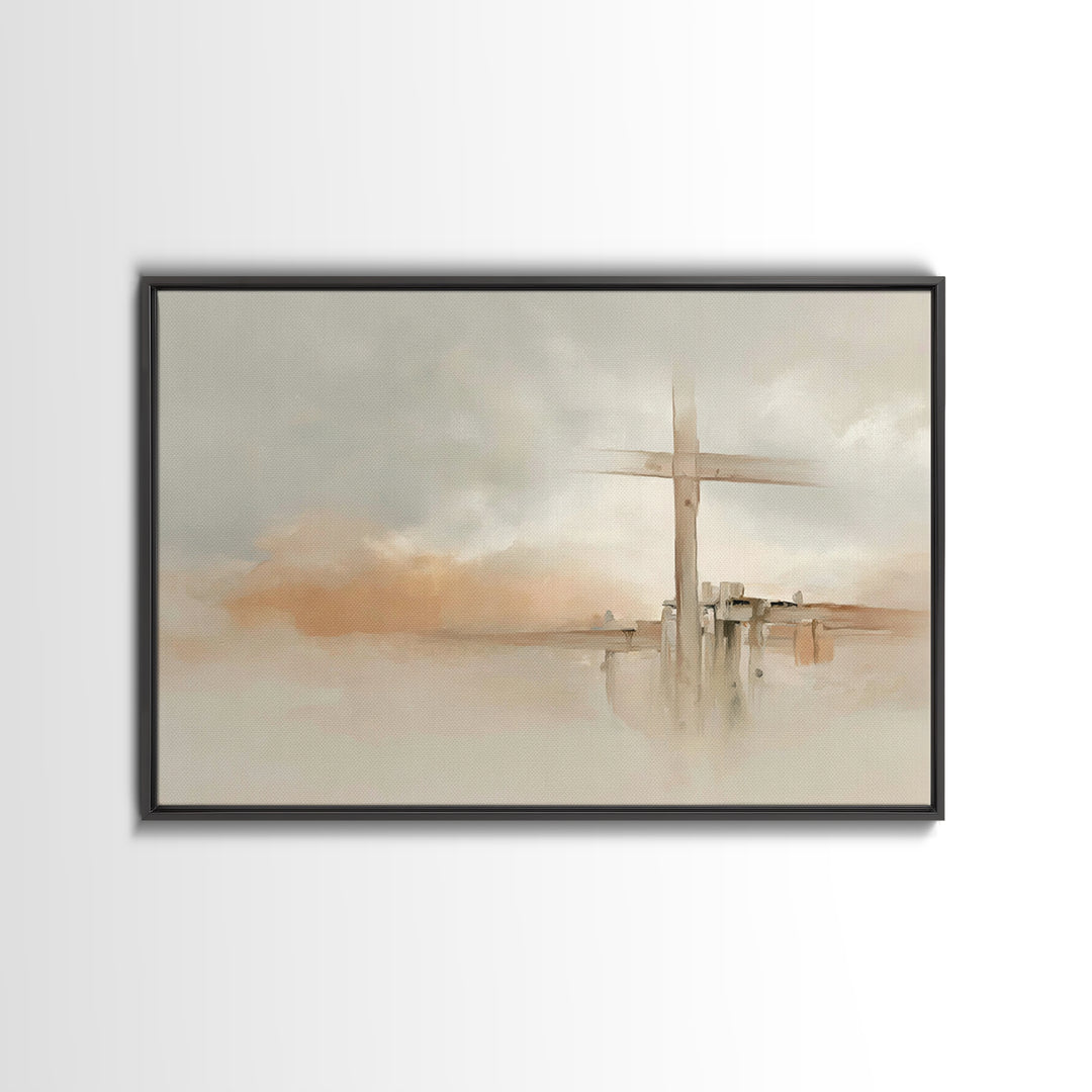 Quiet Hill Cross | Framed Canvas Print | Christian Wall Art | Christian Art Canvas | Minimalist Christian Art | Christian Decor