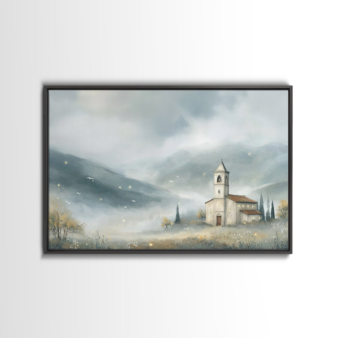Chapel In The Mist | Framed Canvas Print | Christian Wall Art | Christian Art Canvas | Christian Art Print | Christian Gift