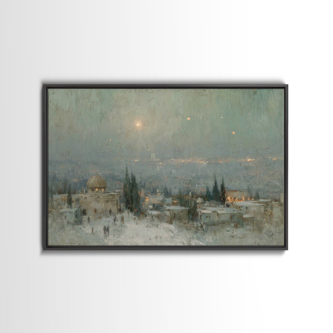 Holy Night Peace – Framed Canvas Print – Christian Christmas Art – Christian Art Canvas – Vintage Christian Art – Christmas Wall Art – Chri