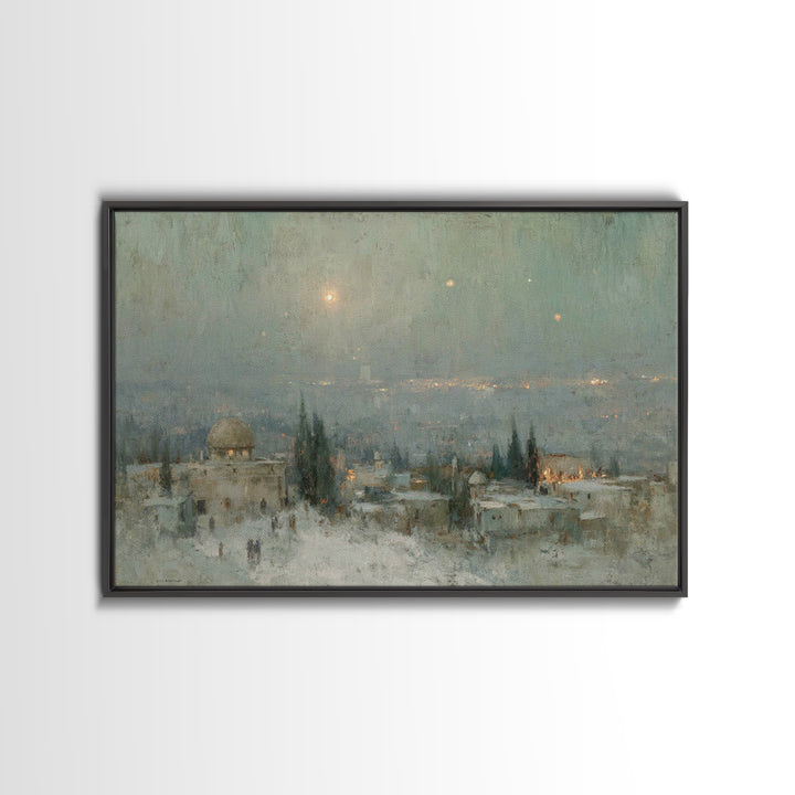 Holy Night Peace – Framed Canvas Print – Christian Christmas Art – Christian Art Canvas – Vintage Christian Art – Christmas Wall Art – Chri