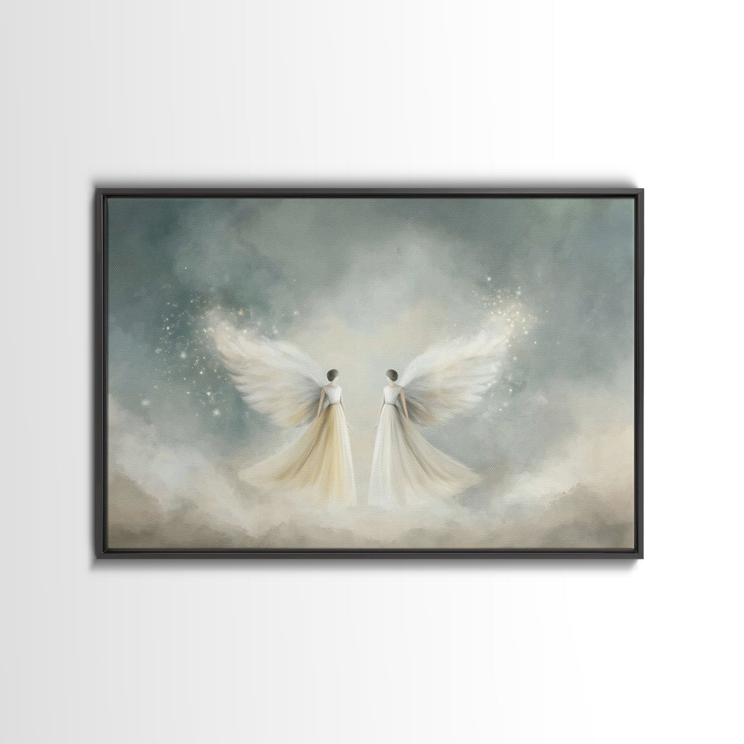 Angelic Companions, Framed Canvas Print, Christian Art Print, Christian Christmas Art, Christian Wall Art, Modern Christian Art