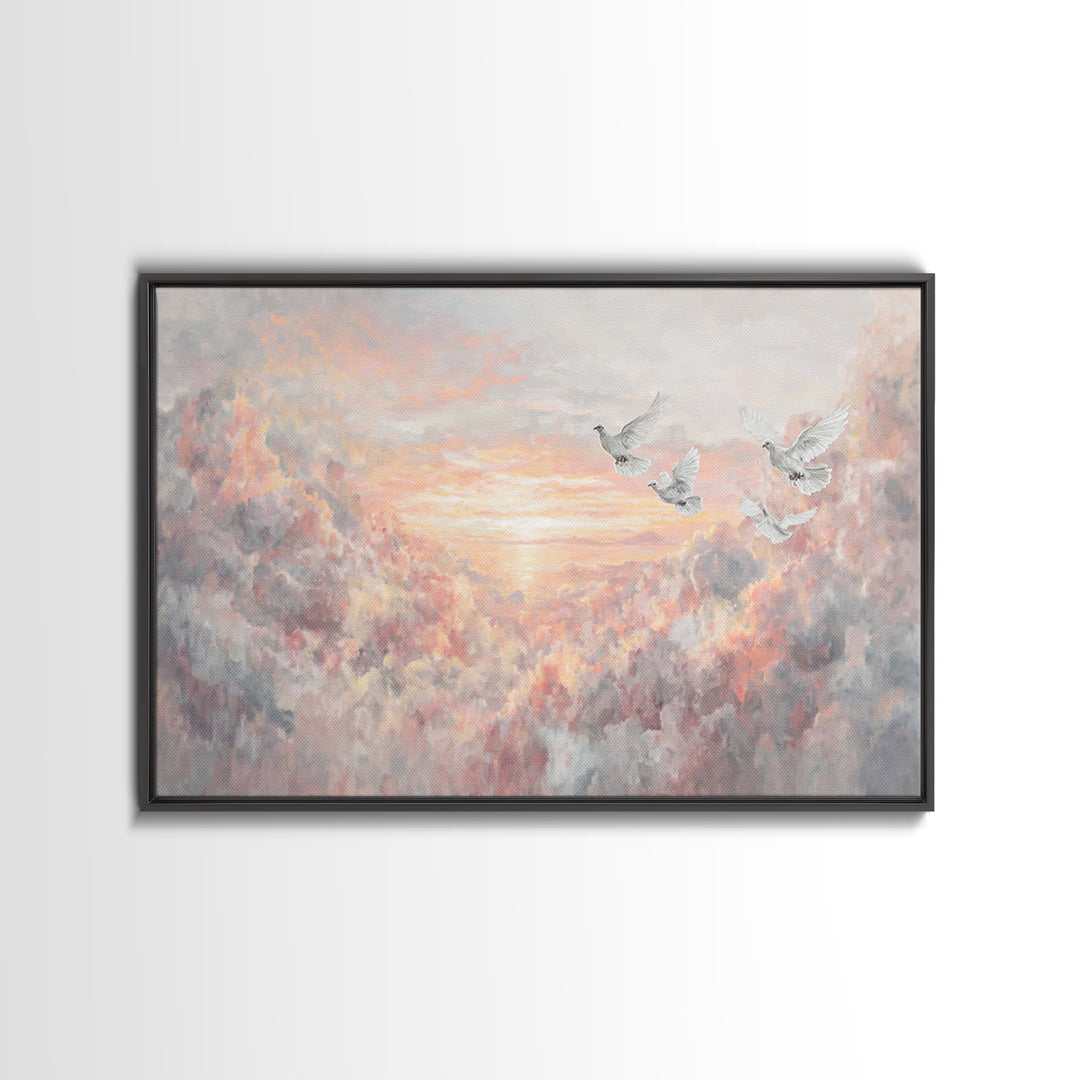 Celestial Guardians | Framed Canvas Print | Christian Art Canvas | Moody Christian Art | Christian Wall Art | Vintage Christian Art