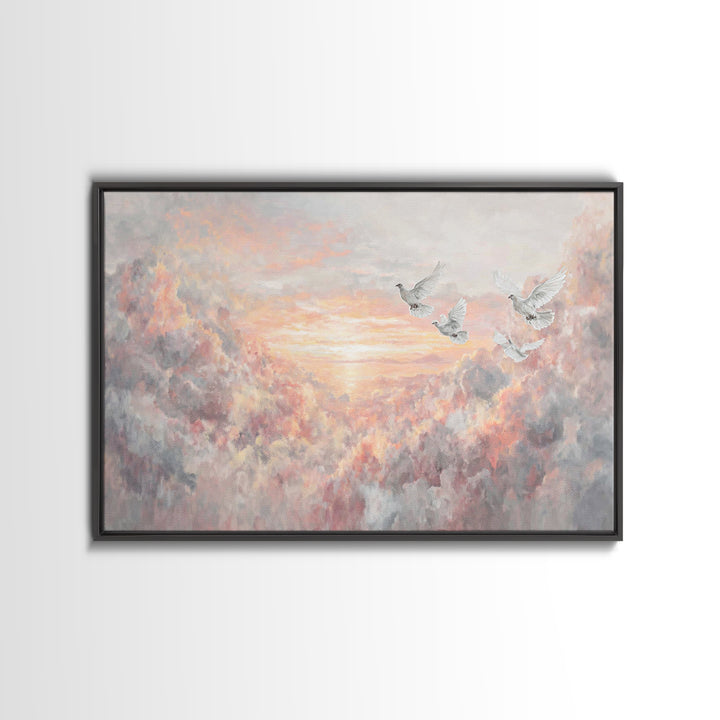 Celestial Guardians | Framed Canvas Print | Christian Art Canvas | Moody Christian Art | Christian Wall Art | Vintage Christian Art