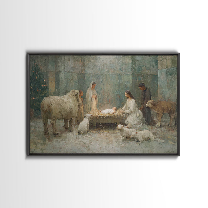 Nativity Light | Framed Canvas Print | Christmas Art Prints | Christian Christmas Art | Christian Wall Art | Christian Art Canvas