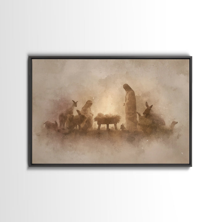 Nativity Wonder | Framed Canvas Print | Christian Wall Art | Christian Christmas Art | Moody Christmas Art | Christian Art Canvas