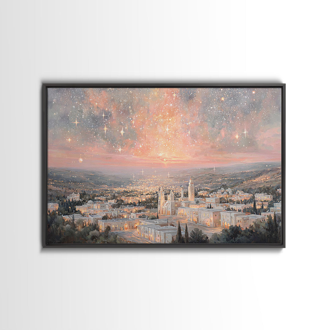 Bethlehem Starrise, Framed Canvas Print, Christian Wall Art, Christian Christmas Art, Christian Art Canvas, Christmas Art