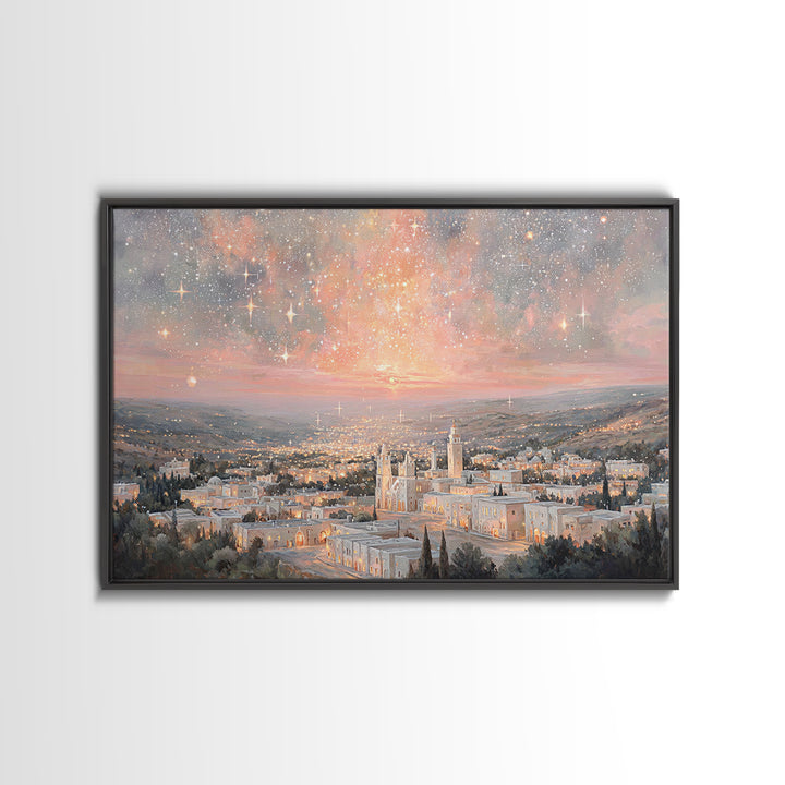 Bethlehem Starrise, Framed Canvas Print, Christian Wall Art, Christian Christmas Art, Christian Art Canvas, Christmas Art