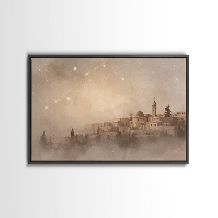 Sacred Dawn Over Bethlehem – Framed Canvas Print – Christian Art Canvas – Christian Wall Art – Christmas Art – Christian Christmas Art