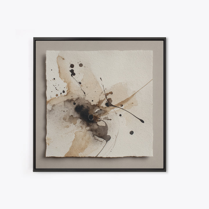 Ink Splatter and Long Brushstroke Composition Framed Canvas Print, Calligraphy Art, Modern Wall Art, Living Room Decor, Script, CAL-1x1-16