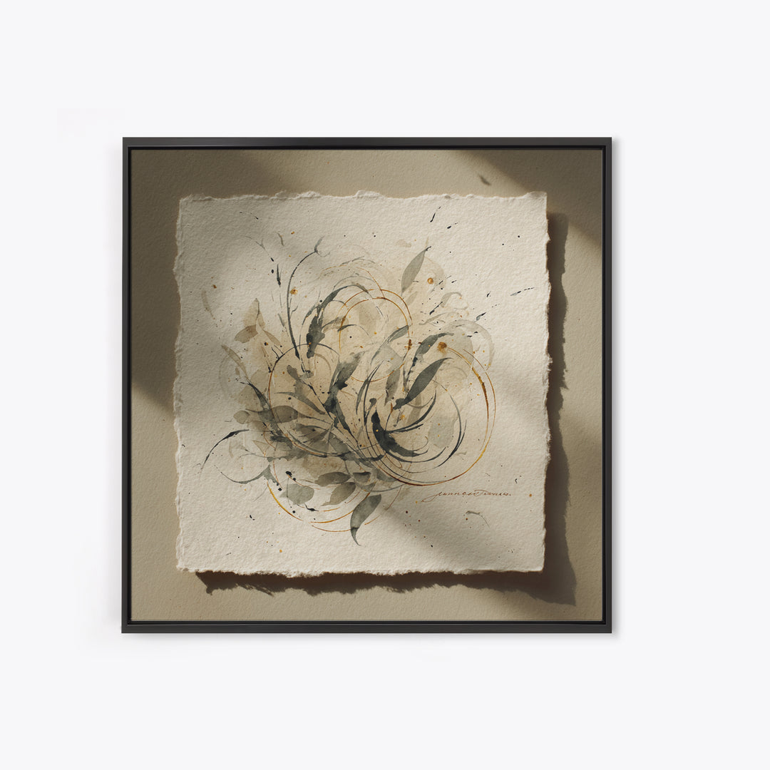 Botanical Calligraphy Pattern Canvas Print, Calligraphy Art, Living Room Wall Art, Living Room Decor, Fine Art, Script, CAL-1x1-22