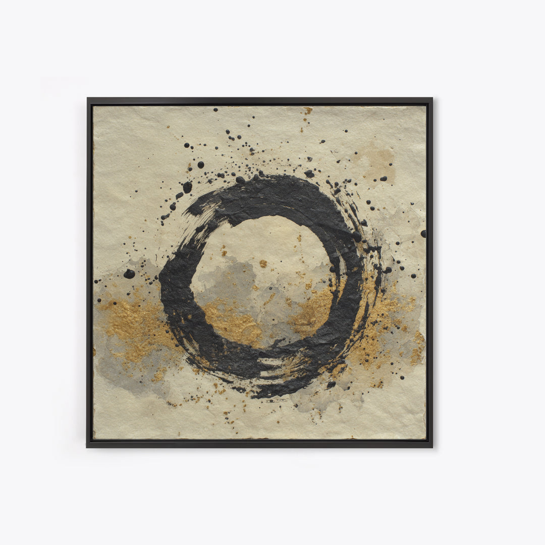 Japanese Brush Mark Circle Framed Canvas Print, Calligraphy Art, Print, Living Room Decor, Fine Art, Script, Custom Art, CAL-1x1-28