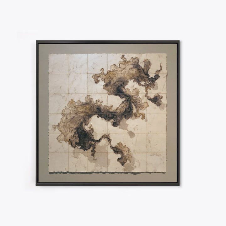 Ink Wash Dragon Curve Framed Canvas Print, Calligraphy Art, Statement Artwork, Living Room Decor, Fine Art, Script, Wall Decor, CAL-1x1-33