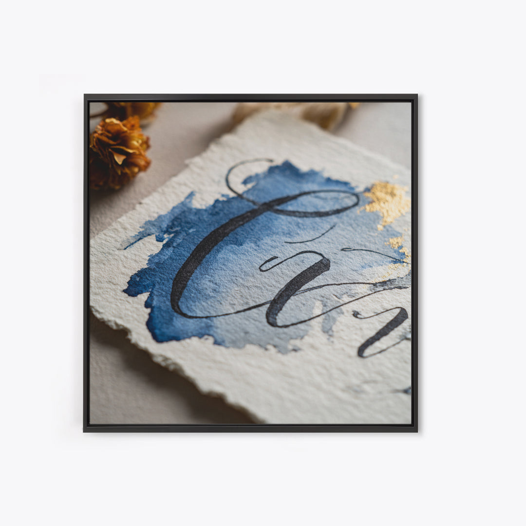 Modern Calligraphy Wave Framed Canvas Print, Calligraphy Art, Japanese Decor, Living Room Decor, Fine Art, Script, Art Print, CAL-1x1-34