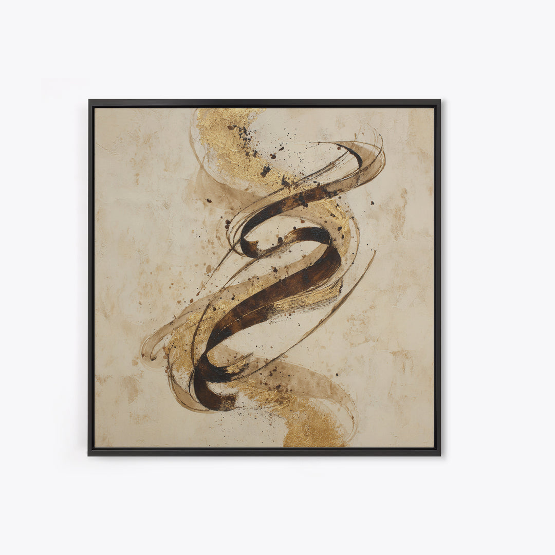 Gold Leaf Calligraphic Spiral on Plaster Surface Canvas Print, Calligraphy Art, Gallery Wall Set, Living Room Decor, Script, CAL-1x1-38