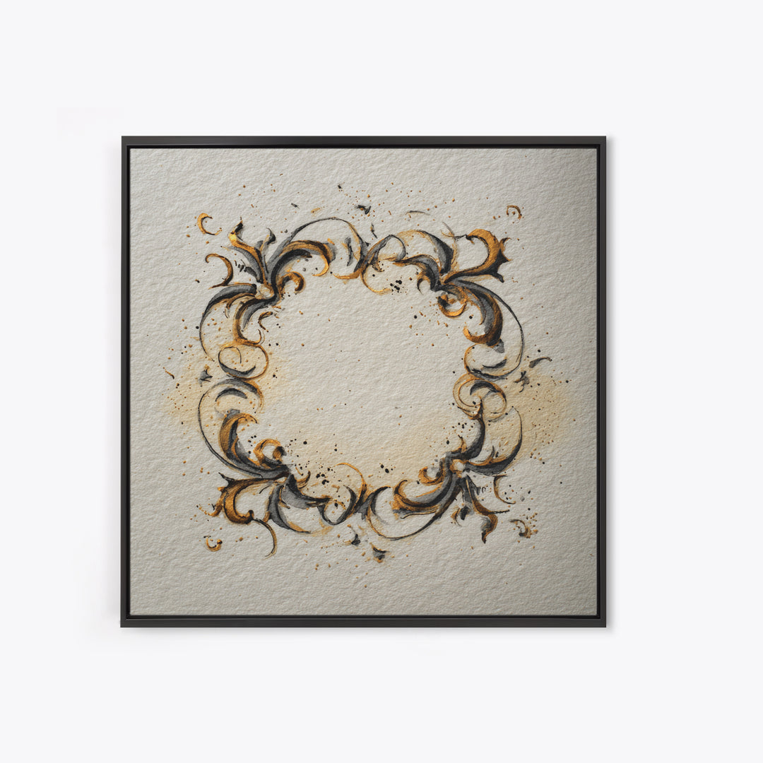Ornamental Frame of Flourished Pen Curves Framed Canvas Print, Calligraphy Art, Minimalist Wall Art, Living Room Decor, Script, CAL-1x1-42