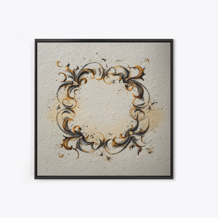 Ornamental Frame of Flourished Pen Curves Framed Canvas Print, Calligraphy Art, Minimalist Wall Art, Living Room Decor, Script, CAL-1x1-42
