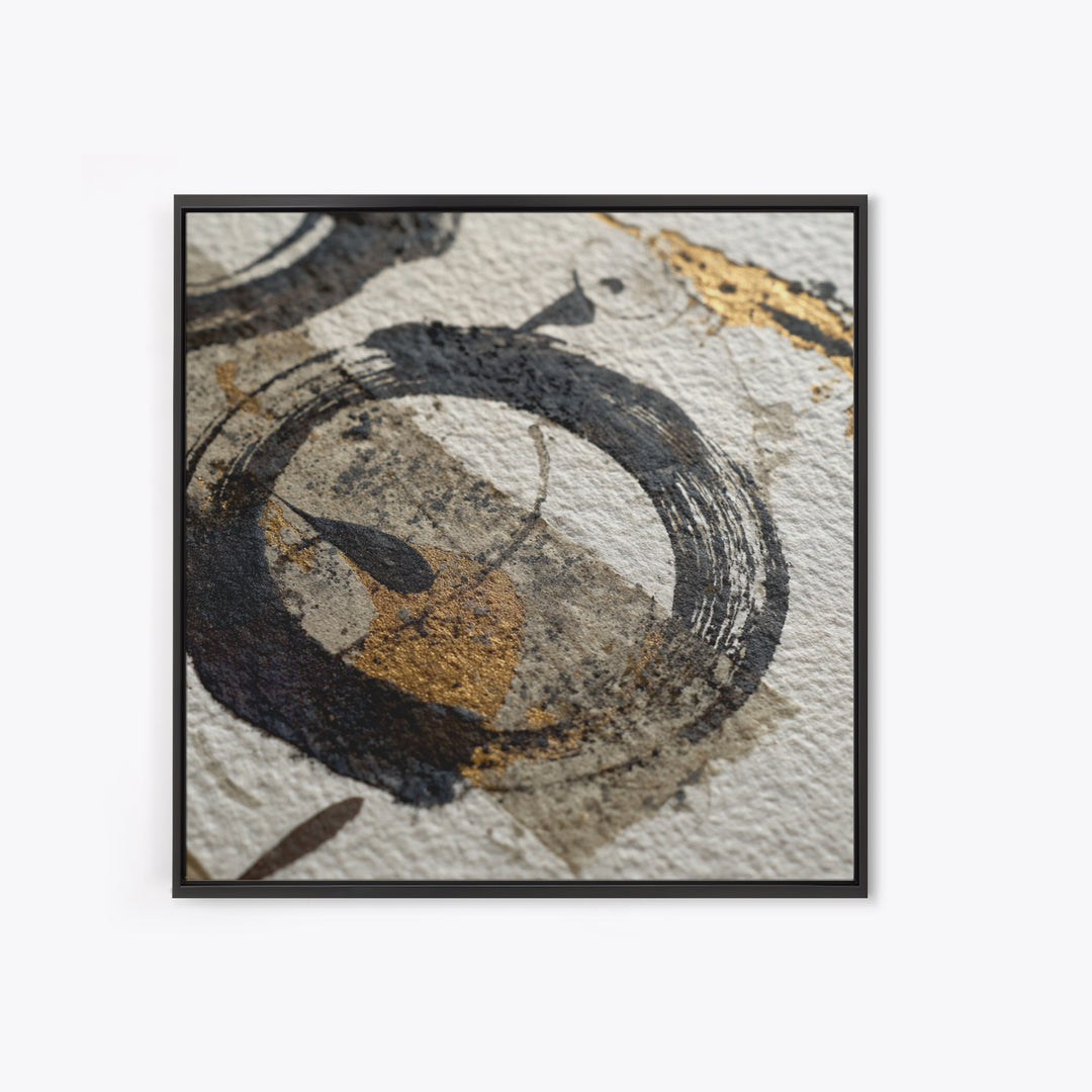Japanese Brush Mark Circle Framed Canvas Print, Calligraphy Art, Bedroom Wall Decor, Living Room Decor, Fine Art, Script, CAL-1x1-52
