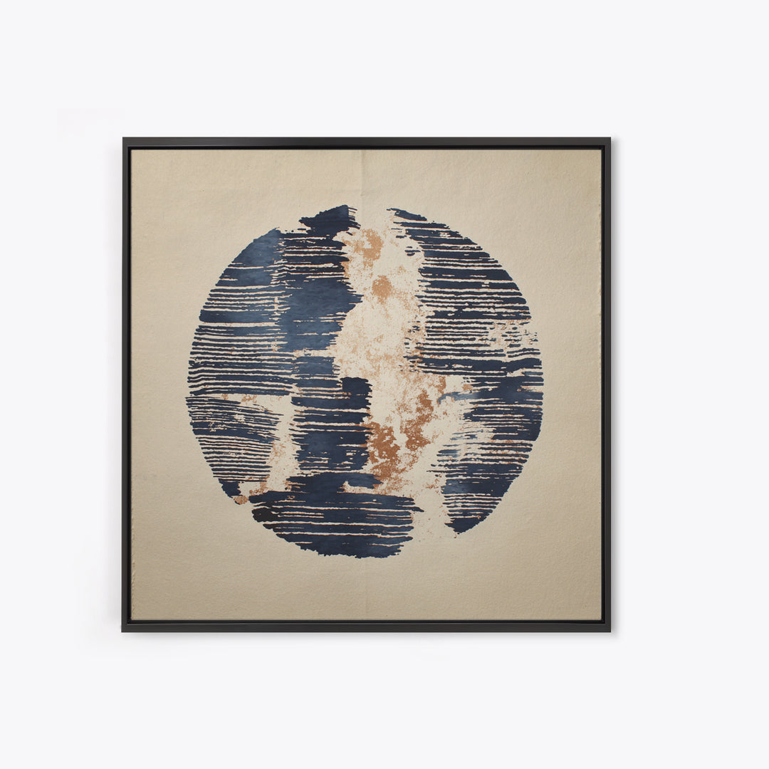 Layered Copper Ink Strokes on Dark Navy Canvas Print, Calligraphy Art, Digital Download Art, Living Room Decor, Script, CAL-1x1-54