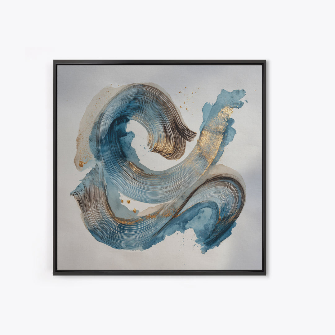 Modern Calligraphy Wave Framed Canvas Print, Calligraphy Art, Japanese Decor, Living Room Decor, Fine Art, Script, Art Print, CAL-1x1-58