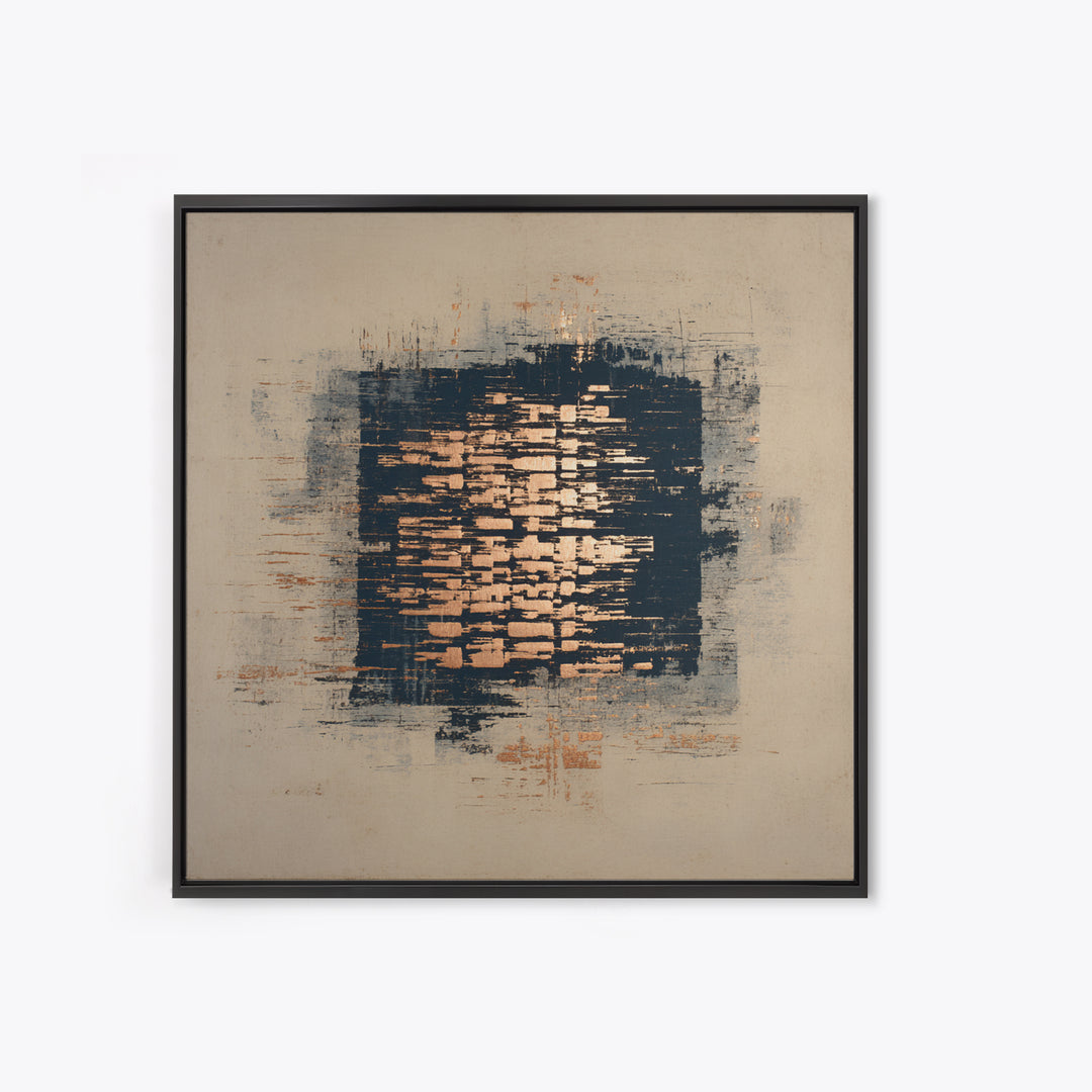 Layered Copper Ink Strokes on Dark Navy Framed Canvas Print, Calligraphy Art, Custom Art, Living Room Decor, Fine Art, Script, CAL-1x1-6