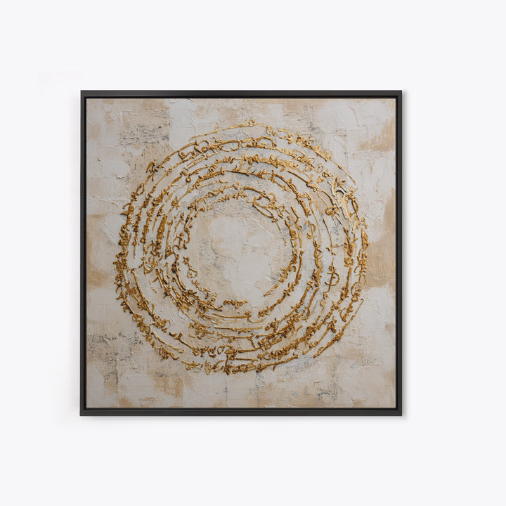 Gold Leaf Calligraphic Spiral on Plaster Surface Canvas Print, Calligraphy Art, Gallery Wall Set, Living Room Decor, Script, CAL-1x1-62