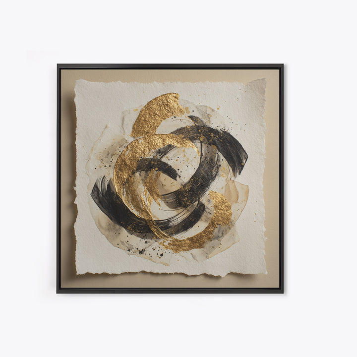 Abstract Gold Calligraphic Strokes on Ivory Paper Canvas Print, Calligraphy Art, Spiritual Wall Art, Living Room Decor, Script, CAL-1x1-74