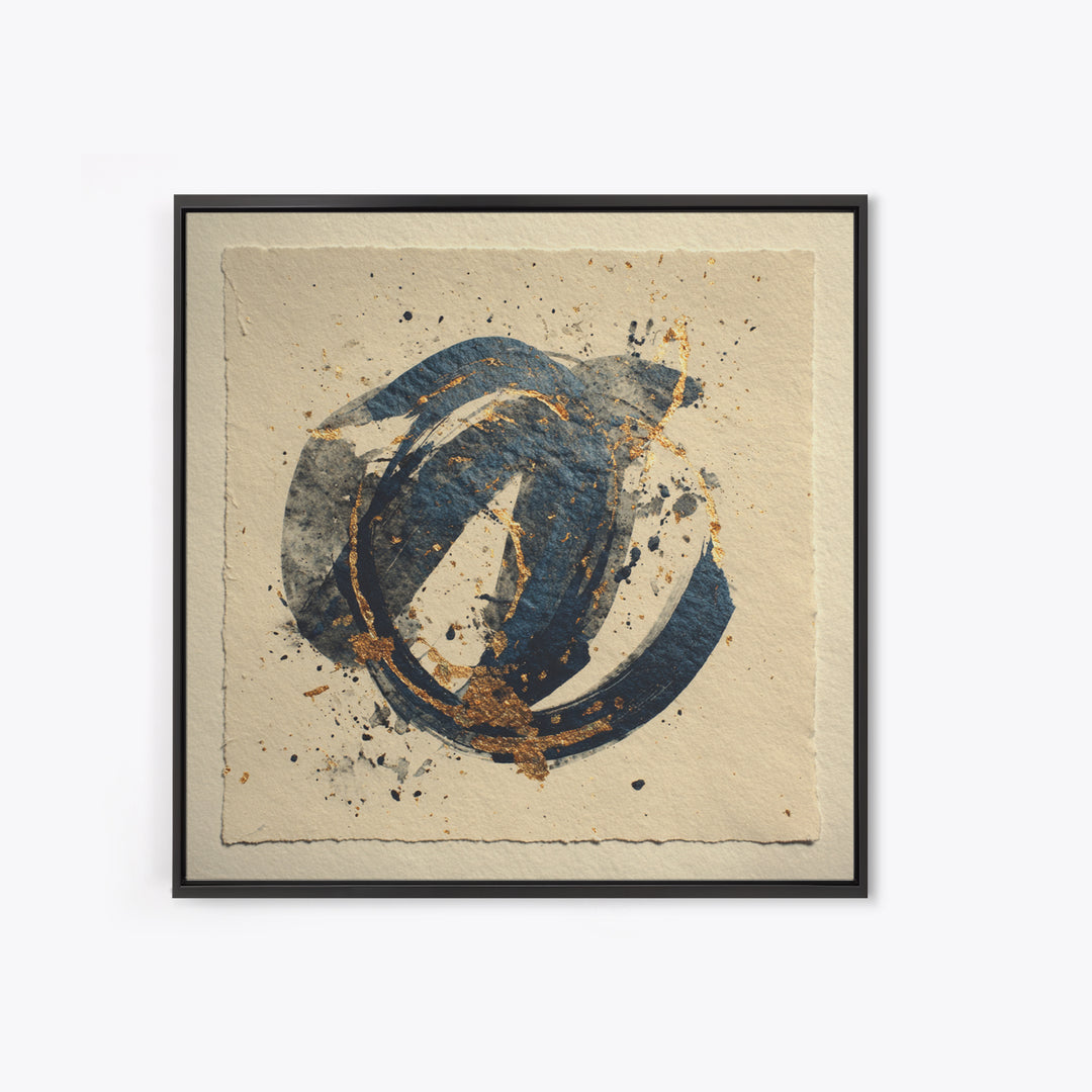 Layered Copper Ink Strokes on Dark Navy Framed Canvas Print, Calligraphy Art, Gallery Decor, Living Room Decor, Script, CAL-1x1-78