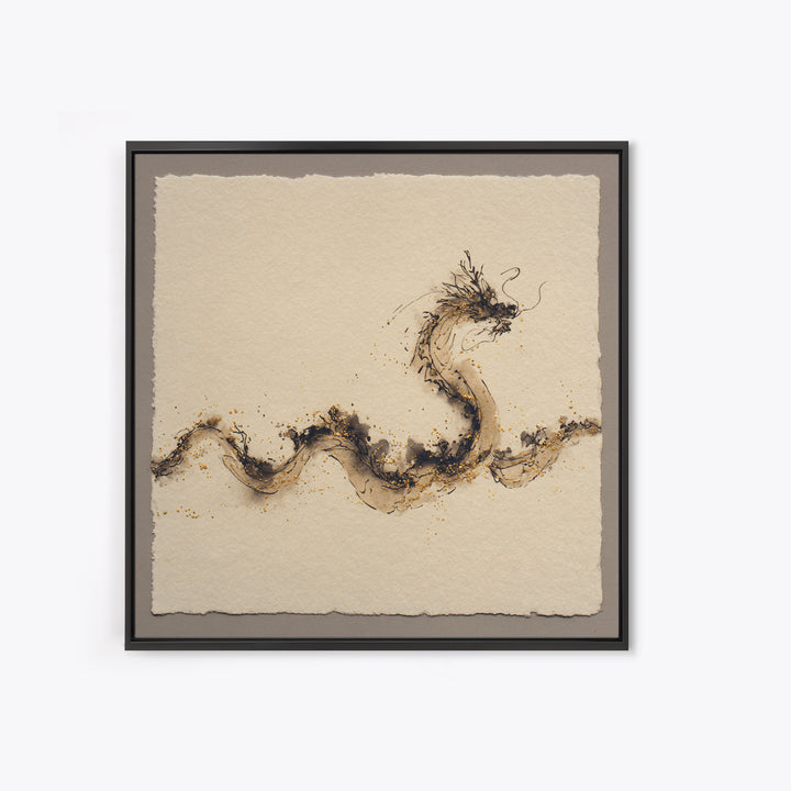 Ink Wash Dragon Curve Canvas Print, Calligraphy Art, Textured Painting, Living Room Decor, Fine Art, Script, Printable Wall Art, CAL-1x1-81