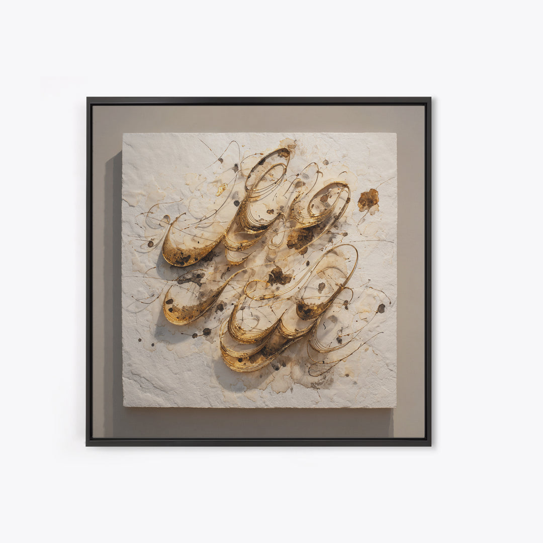 Gold Leaf Calligraphic Spiral on Plaster Surface Canvas Print, Calligraphy Art, Modern Decor, Living Room Decor, Oil Painting, CAL-1x1-86