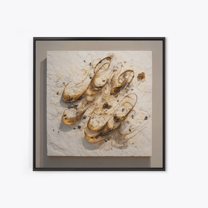 Gold Leaf Calligraphic Spiral on Plaster Surface Canvas Print, Calligraphy Art, Modern Decor, Living Room Decor, Oil Painting, CAL-1x1-86