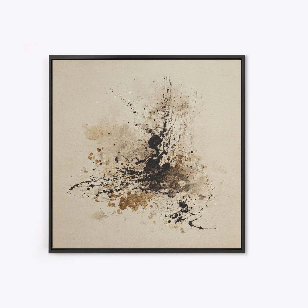 Ink Splatter and Long Brushstroke Composition Canvas Print, Calligraphy Art, Textured Painting, Living Room Decor, Script, CAL-1x1-88