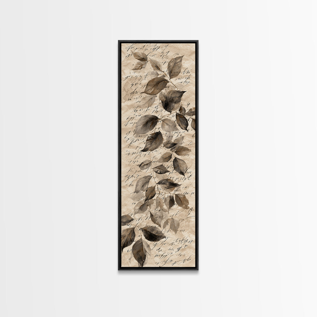 Botanical Calligraphy Pattern Canvas Print, Calligraphy Art, Custom Art, Living Room Decor, Watercolor Art, Script, CAL-1x3-10
