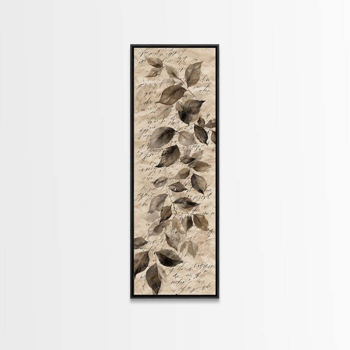 Botanical Calligraphy Pattern Canvas Print, Calligraphy Art, Custom Art, Living Room Decor, Watercolor Art, Script, CAL-1x3-10