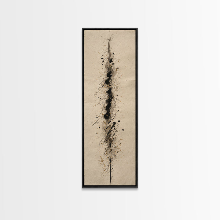 Ink Splatter and Long Brushstroke Composition Canvas Print, Calligraphy Art, Bedroom Wall Decor, Living Room Decor, Script, CAL-1x3-100
