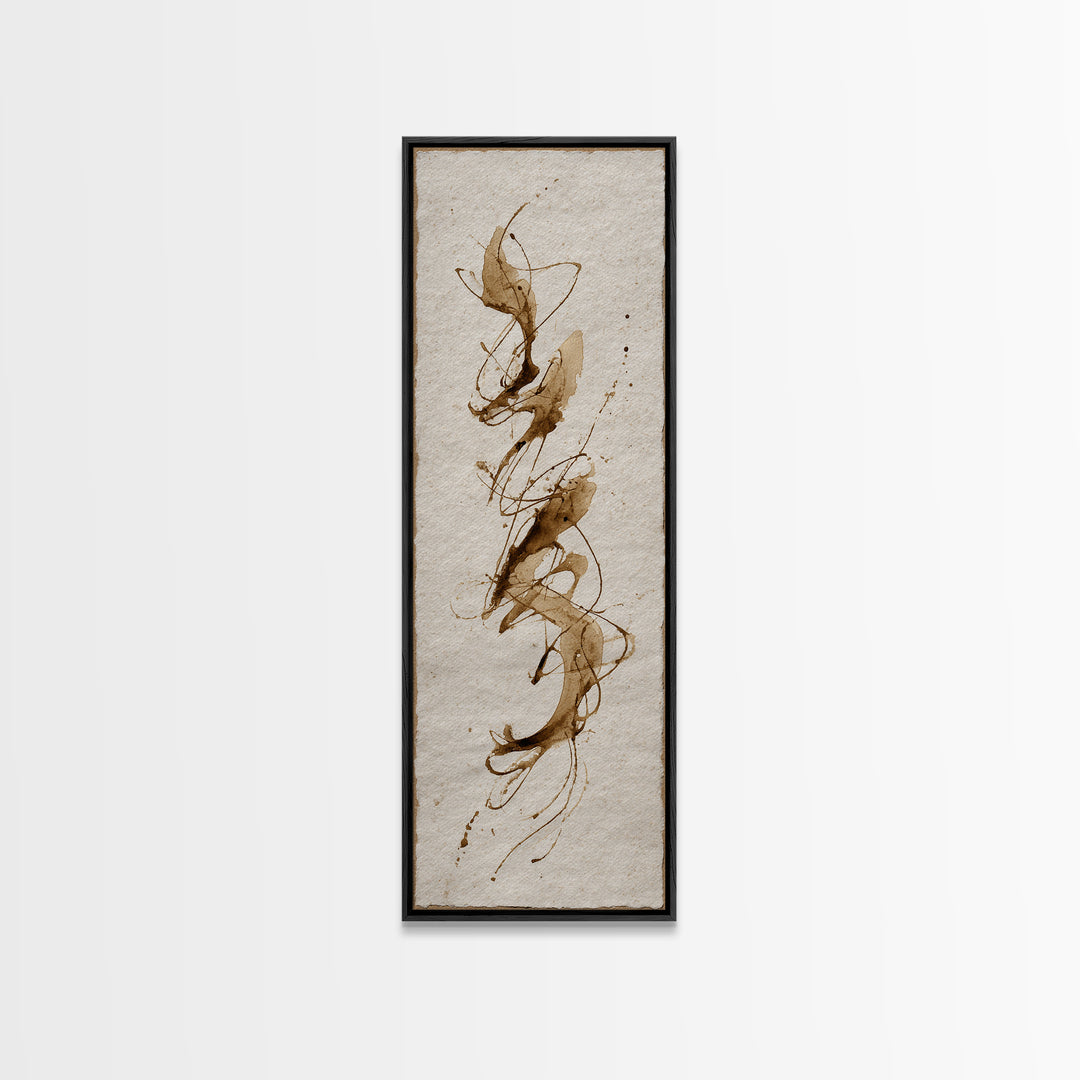 Abstract Gold Calligraphic Strokes on Ivory Paper Canvas Print, Calligraphy Art, Japanese Decor, Living Room Decor, Script, CAL-1x3-14