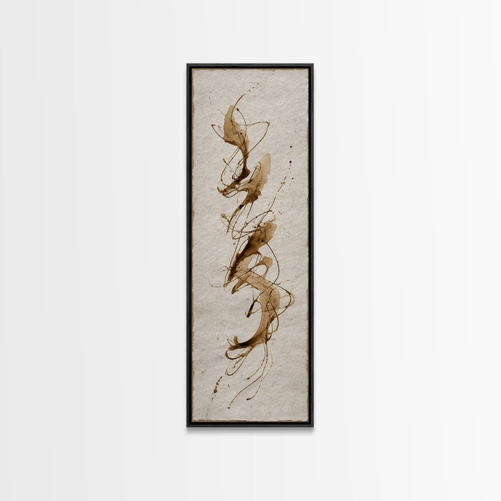 Abstract Gold Calligraphic Strokes on Ivory Paper Canvas Print, Calligraphy Art, Japanese Decor, Living Room Decor, Script, CAL-1x3-14