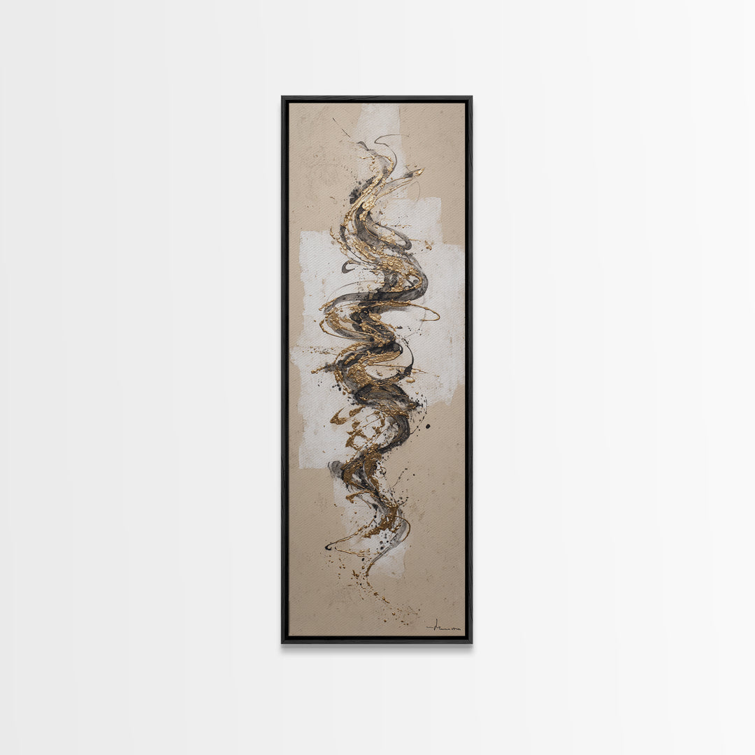 Gold Leaf Calligraphic Spiral on Plaster Surface Canvas Print, Calligraphy Art, Wall Art Printable, Living Room Decor, Script, CAL-1x3-2