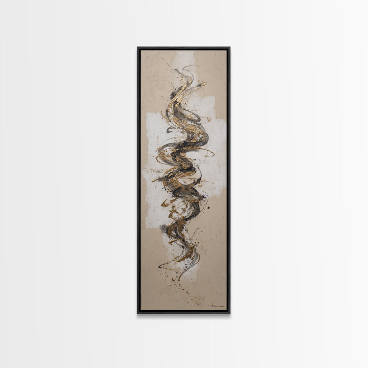 Gold Leaf Calligraphic Spiral on Plaster Surface Canvas Print, Calligraphy Art, Wall Art Printable, Living Room Decor, Script, CAL-1x3-2