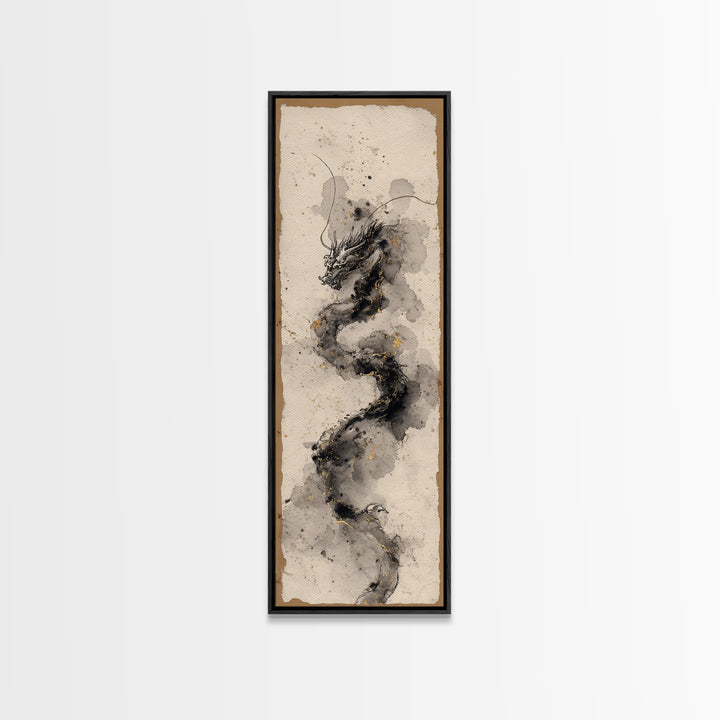 Ink Wash Dragon Curve Canvas Print, Calligraphy Art, Gallery Decor, Living Room Decor, Fine Art, Script, Contemporary Art, CAL-1x3-21