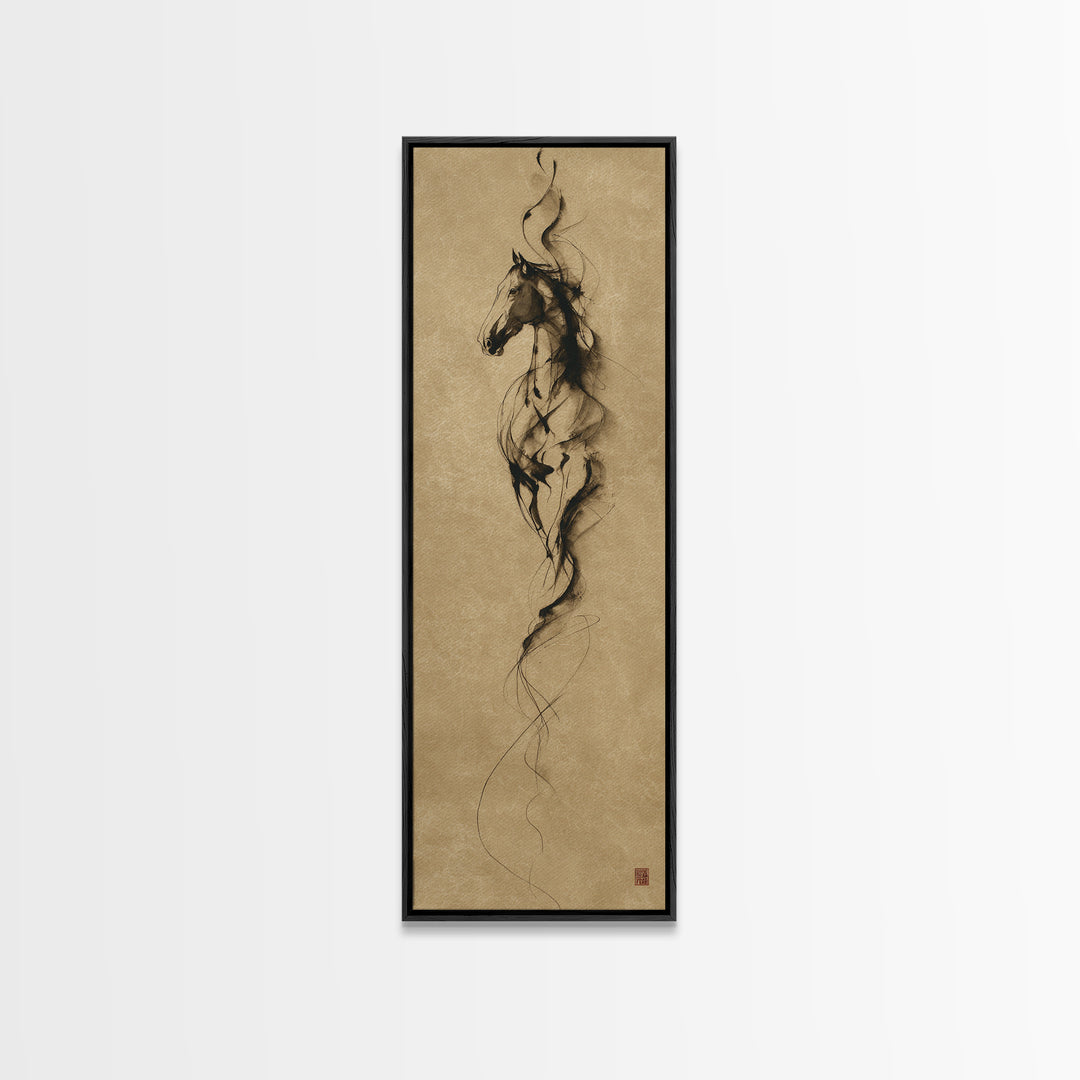 Calligraphic Horse Silhouette Made from One Line Framed Canvas Print, Calligraphy Art, Modern Decor, Living Room Decor, Script, CAL-1x3-29