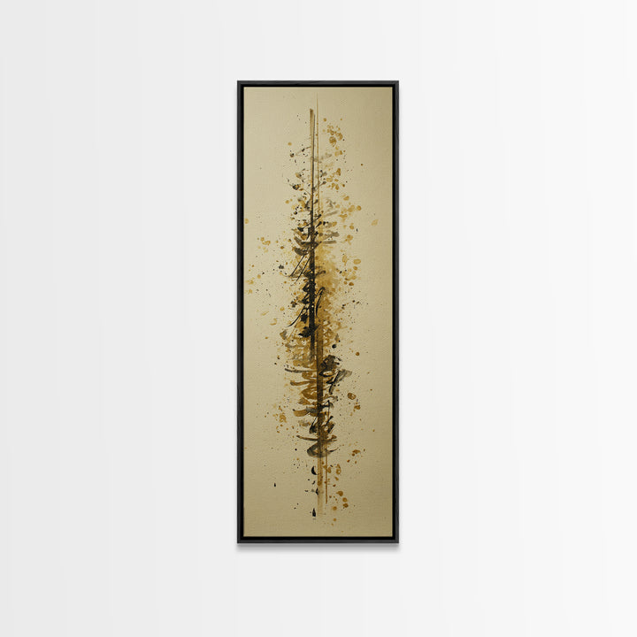 Abstract Gold Calligraphic Strokes on Ivory Paper Canvas Print, Calligraphy Art, Japanese Decor, Living Room Decor, Script, CAL-1x3-38
