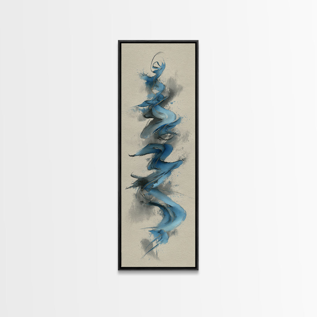 Modern Calligraphy Wave Framed Canvas Print, Calligraphy Art, Watercolor Print, Living Room Decor, Fine Art, Script, CAL-1x3-46